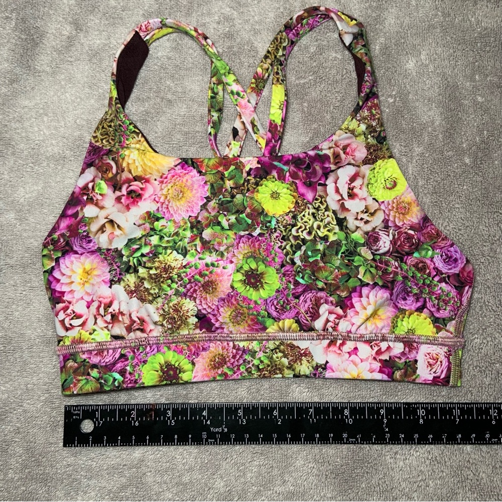 Sz 4 Lululemon Purple  and Yellow Floral Energy Sports Bra